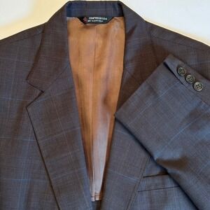 Hardwick‎ Clothes Mens 42R Blazer Brown Blue Windowpane Plaid Suit Jacket USA